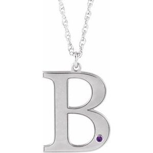 14K White Engravable Imitation Amethyst Initial B 18" Necklace