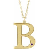 14K Yellow Gold-Plated Sterling Silver Engravable Imitation Amethyst Initial B 18" Necklace