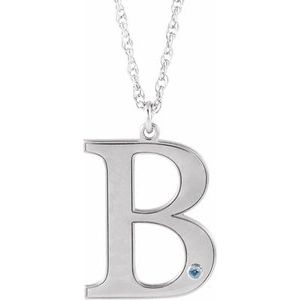 10K White Engravable Imitation Aquamarine Initial B 18" Necklace