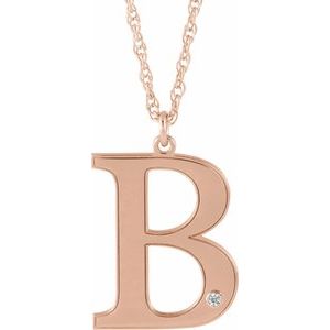 14K Rose Gold-Plated Sterling Silver Engravable Imitation Diamond Initial B 18" Necklace