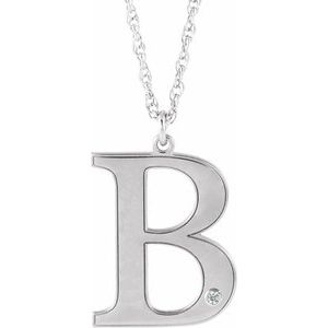 14K White Engravable Imitation Diamond Initial B 18" Necklace