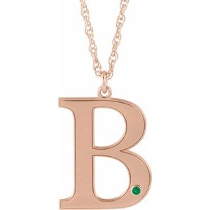 14K Rose Gold-Plated Sterling Silver Engravable Imitation Emerald Initial B 18" Necklace