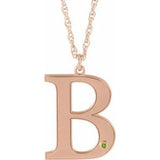 14K Rose Gold-Plated Sterling Silver Engravable Imitation Peridot Initial B 18" Necklace