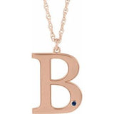 14K Rose Gold-Plated Sterling Silver Engravable Imitation Blue Sapphire Initial B 18" Necklace