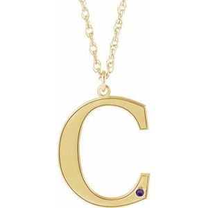 10K Yellow Engravable Imitation Amethyst Initial C 18" Necklace