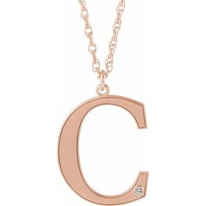 14K Rose Gold-Plated Sterling Silver Engravable Imitation Diamond Initial C 18" Necklace