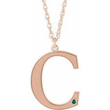 14K Rose Gold-Plated Sterling Silver Engravable Imitation Emerald Initial C 18" Necklace