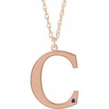 14K Rose Engravable Imitation Alexandrite Initial C 18" Necklace