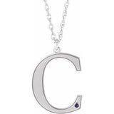 14K White Engravable Imitation Alexandrite Initial C 18" Necklace