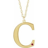 14K Yellow Gold-Plated Sterling Silver Engravable Imitation Ruby Initial C 18" Necklace
