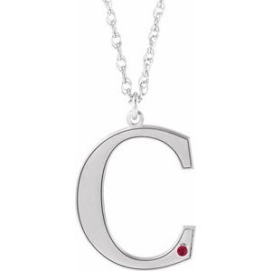 10K White Engravable Imitation Ruby Initial C 18" Necklace