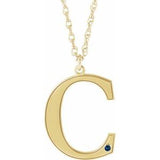 14K Yellow Gold-Plated Sterling Silver Engravable Imitation Blue Sapphire Initial C 18" Necklace
