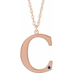 14K Rose Gold-Plated Sterling Silver Engravable Imitation Blue Sapphire Initial C 18" Necklace