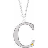 10K White Engravable Imitation Citrine Initial C 18" Necklace