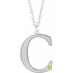 10K White Engravable Imitation Citrine Initial C 18" Necklace