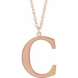 14K Rose Gold-Plated Sterling Silver Engravable Imitation Citrine Initial C 18" Necklace