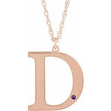 14K Rose Engravable Imitation Amethyst Initial D 18" Necklace