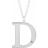 Rhodium-Plated Sterling Silver Engravable Imitation Aquamarine Initial D 18" Necklace