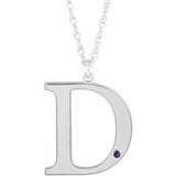 Rhodium-Plated Sterling Silver Engravable Imitation Alexandrite Initial D 18" Necklace