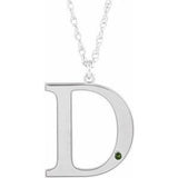 14K White Engravable Imitation Peridot Initial D 18" Necklace