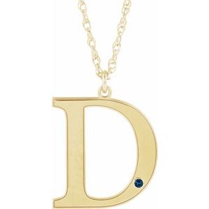 10K Yellow Engravable Imitation Blue Sapphire Initial D 18" Necklace