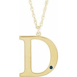 14K Yellow Gold-Plated Sterling Silver Engravable Imitation Blue Sapphire Initial D 18" Necklace