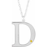 10K White Engravable Imitation Citrine Initial D 18" Necklace