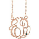 14K Rose Gold-Plated Sterling Silver 20 mm 2-Initials Imitation Alexandrite Script Monogram 18" Necklace