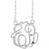 14K White 20 mm 2-Initials Imitation Alexandrite Script Monogram 18" Necklace