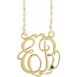 14K Yellow 20 mm 2-Initials Imitation Alexandrite Script Monogram 18" Necklace