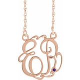 14K Rose Gold-Plated Sterling Silver 20 mm 2-Initials Imitation Amethyst Script Monogram 18" Necklace