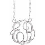 14K White 20 mm 2 Initials .02 CT Natural Diamond Script Monogram 18" Necklace