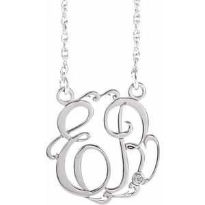 14K White 20 mm 2 Initials .02 CT Natural Diamond Script Monogram 18" Necklace