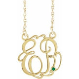10K Yellow 20 mm 2-Initials Imitation Emerald Script Monogram 18" Necklace