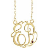 14K Yellow 20 mm 2-Initials Imitation Mozambique Garnet Script Monogram 18" Necklace