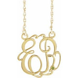 10K Yellow 20 mm 2-Initials Imitation Peridot Script Monogram 18" Necklace