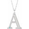 10K White Engravable Imitation Blue Zircon Initial A 18