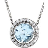Platinum Natural Aquamarine & .05 CTW Natural Diamond Halo-Style 16" Necklace