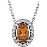 14K White Natural Citrine & .05 CTW Natural Diamond 16" Necklace