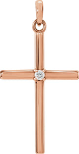 14K Rose Gold .02 CT Natural Diamond Cross Pendant