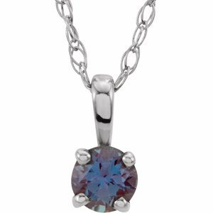 14K White 3 mm Natural Alexandrite Youth Solitaire 14" Necklace
