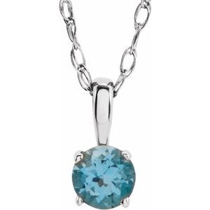 14K White 3 mm Imitation Blue Zircon Youth Solitaire 14" Necklace