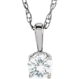 14K White 3 mm Imitation Diamond Youth Solitaire 14" Necklace