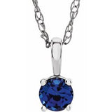 14K White 3 mm Imitation Blue Sapphire Youth Solitaire 14" Necklace