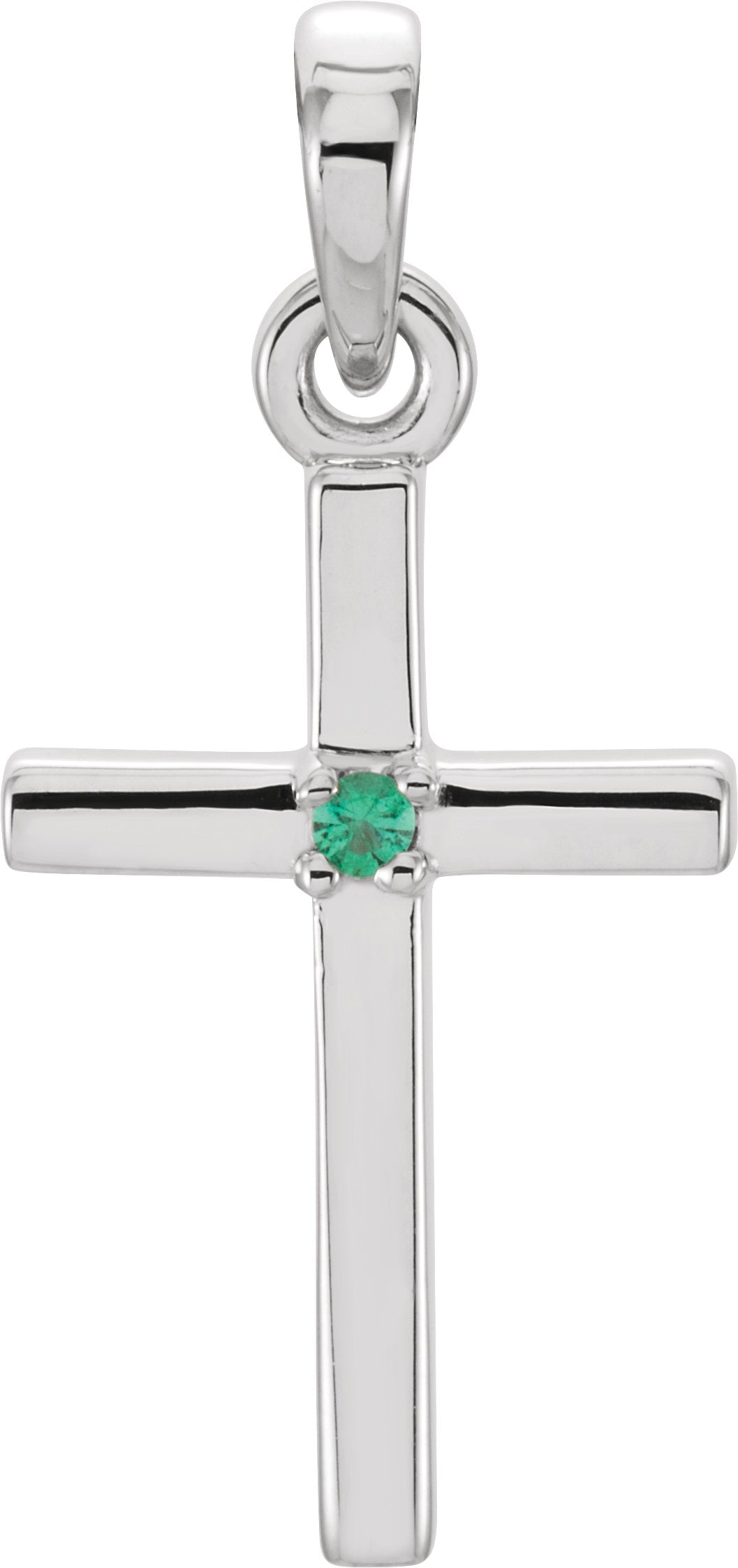 14K White Gold Natural Emerald Cross Pendant