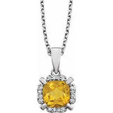 14K White Natural Citrine & .04 CTW Natural Diamond 18" Necklace