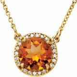 14K Yellow 8 mm Natural Citrine & .05 CTW Natural Diamond 16" Necklace
