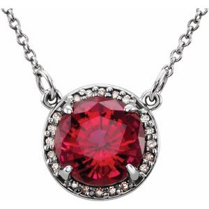 14K White 8 mm Lab-Grown Ruby & .05 CTW Natural Diamond 16" Necklace