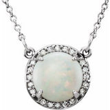 14K White 8 mm Natural White Opal & .05 CTW Natural Diamond 16" Necklace