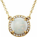 14K Yellow 8 mm Natural White Opal & .05 CTW Natural Diamond 16" Necklace